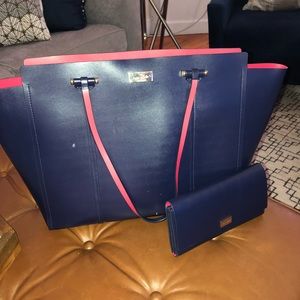 Kate Spade matching navy tote and wallet